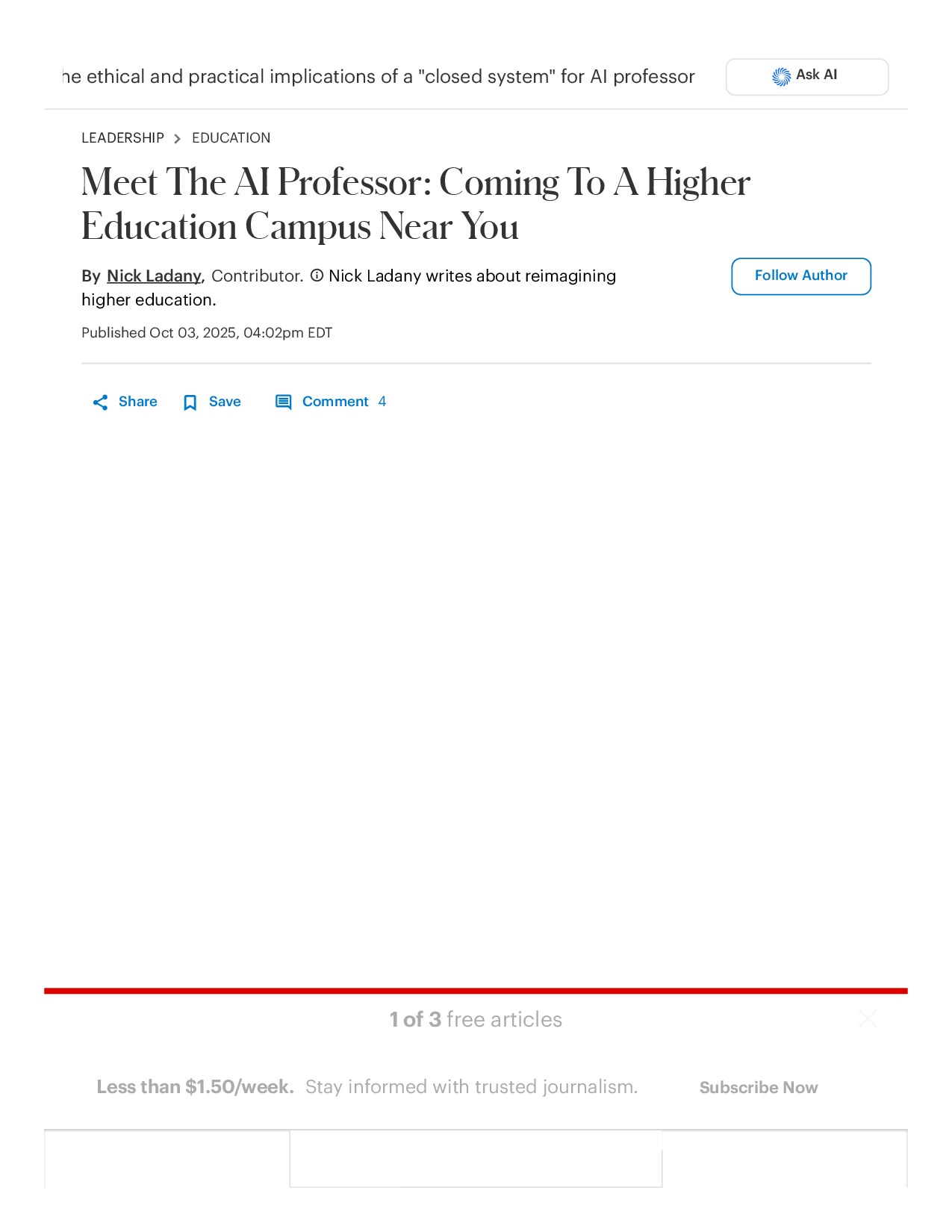 Meet The AI Professor: Coming To A Higher Education Campus Near You
