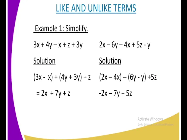 Mathematics form 1,Simplification algebraic expression lesson 24